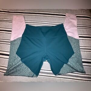 Core 10 Size Medium High Waisted Colorblock Leggings Teal Green White Athleisure